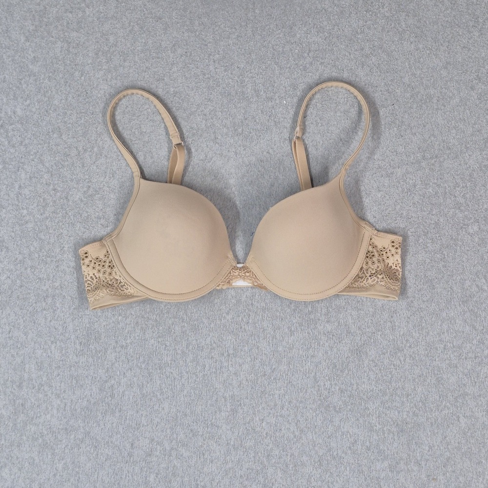 Wondabra Women Bra 36C Beige T Shirt Underwired Lace Strap Adjustable Padded